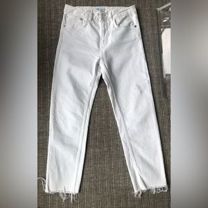 Zara women’s high waist cropped white jeans. Sz 8